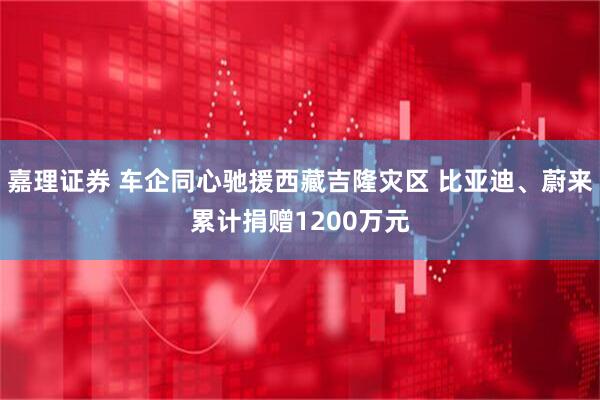 嘉理证券 车企同心驰援西藏吉隆灾区 比亚迪、蔚来累计捐赠1200万元
